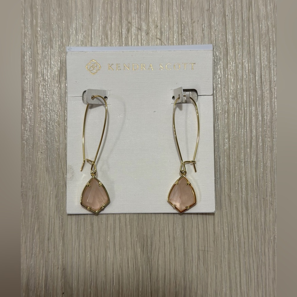 Kendra Scott Gold & Rose Quartz Stone Drop Carrine Earrings - Picture 5 of 7